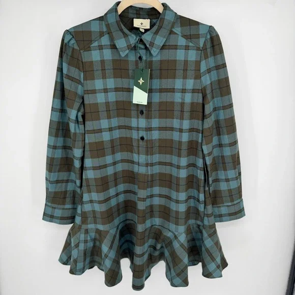Tuckernuck Isle of Skye Callahan Shirt Dress Size S Plaid Brown Academia NWT - Picture 2 of 13